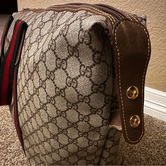 LARGE VINTAGE GUCCI WEB SHERRY LINE GG TOTE, Ophidia, Classic Green & Red - Picture 7 of 10